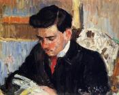 卡米耶 毕沙罗 : Portrait of Rodo Pissarro Reading, the Artist's Son